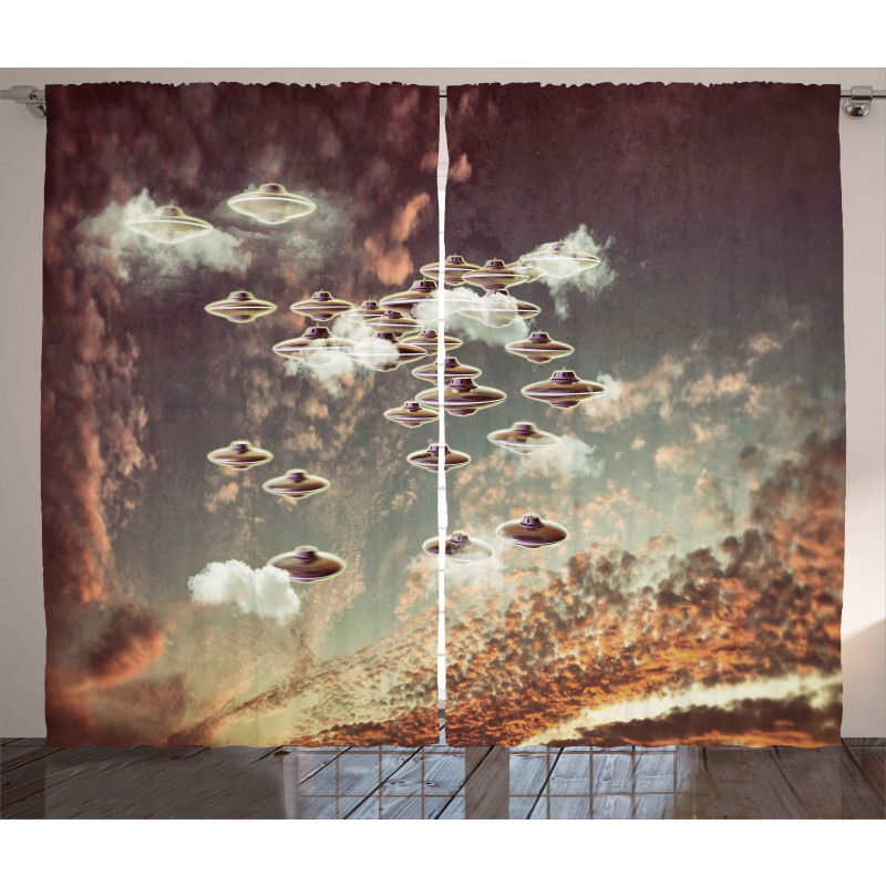 UFOs in Cloudy Sky Curtain