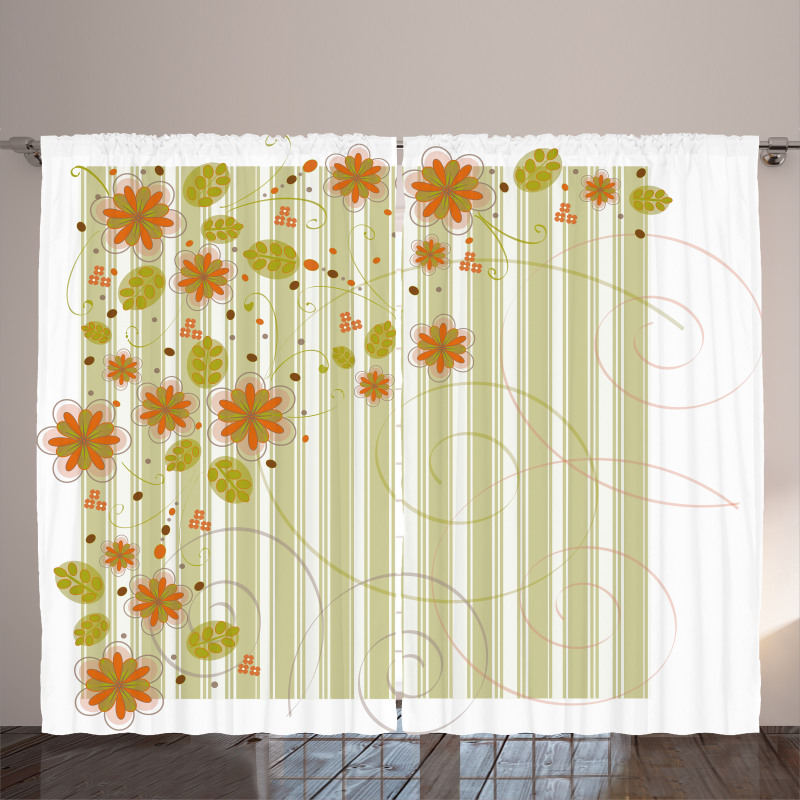 Retro Swirled Flowers Curtain