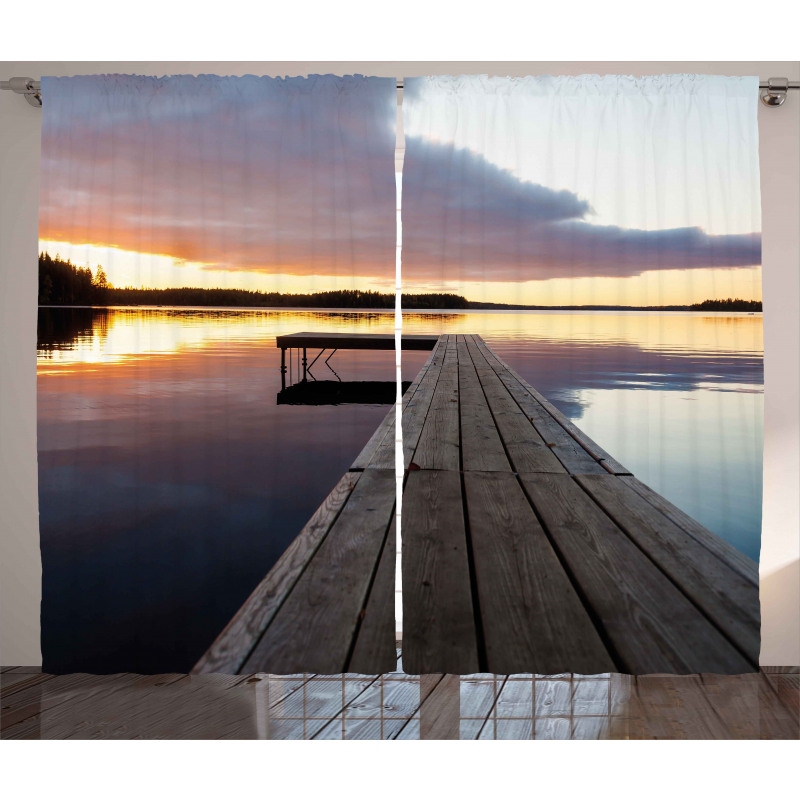 Rustic Pier Sunset Lake Curtain