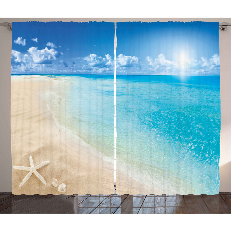 Sunny Seashore and Shells Curtain