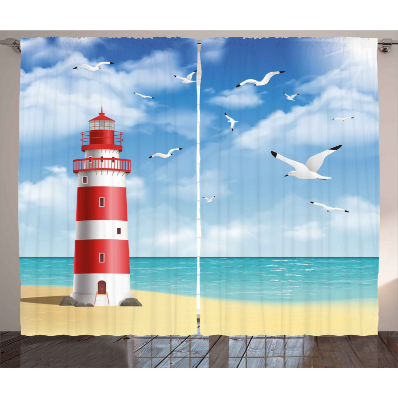 Lighthouse Seagulls Ocean Curtain