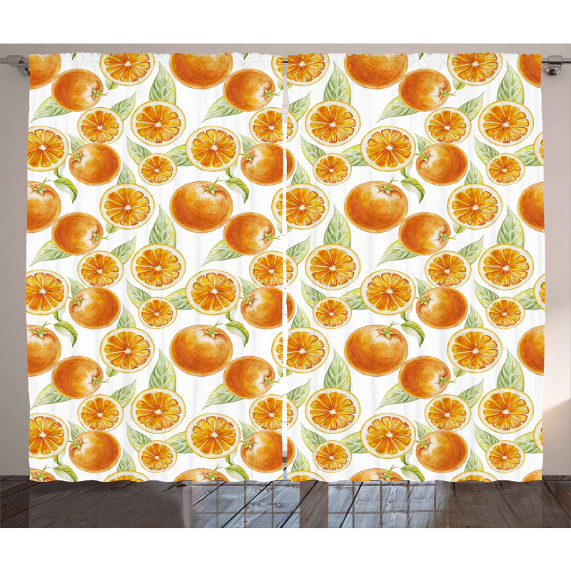 Juicy Orange Fruits Art Curtain