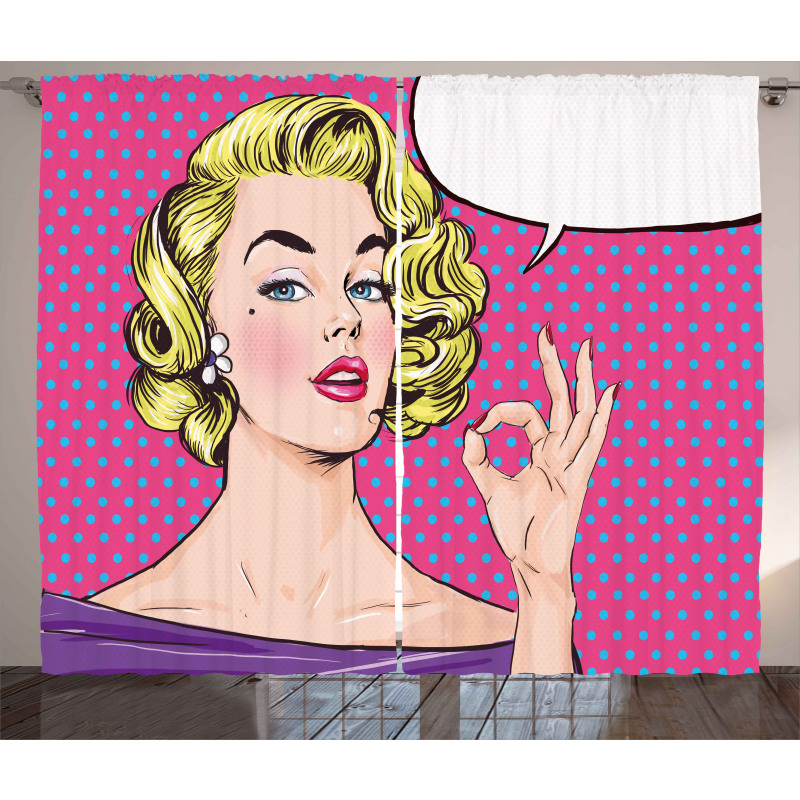 Pop Art Woman OK Sign Curtain