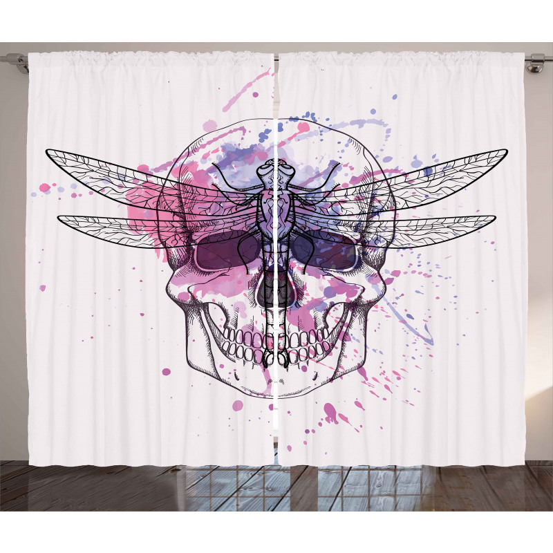 Skull Dragonfly Grunge Curtain