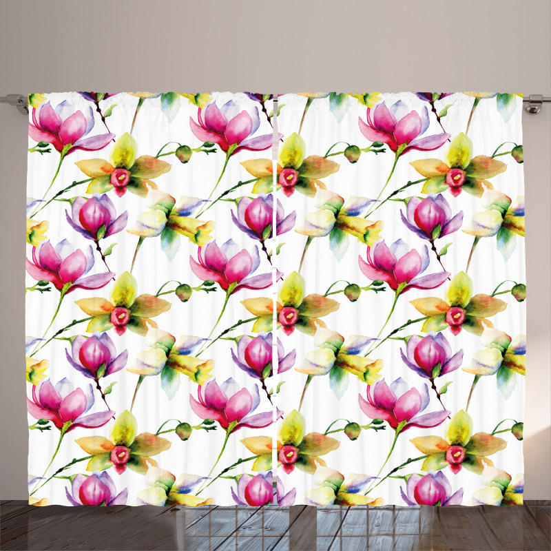 Vibrant Magnolia Flower Curtain