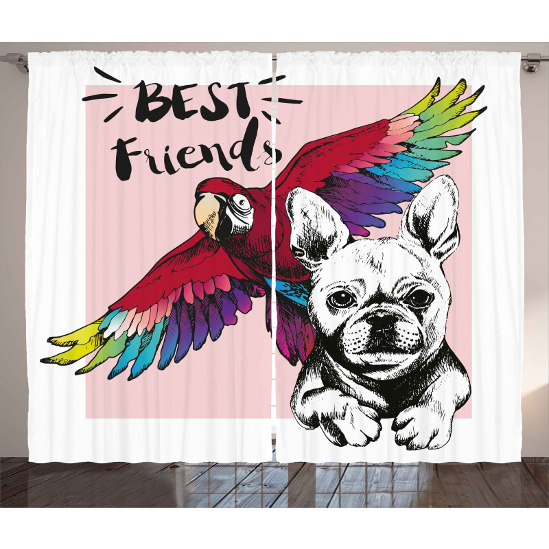 Bulldog Parrot Friends Curtain