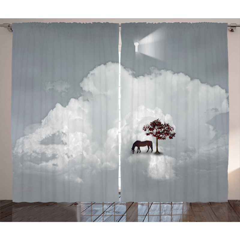 Horse Spring Tree Cloud Curtain