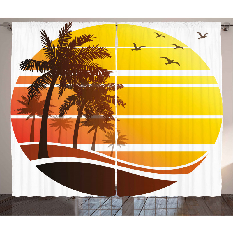 Beach Palm Trees Birds Curtain