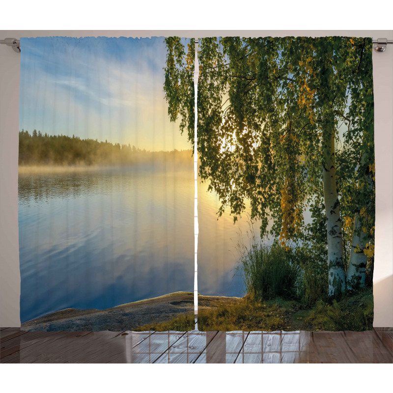 Sunny Misty Lake Summer Curtain