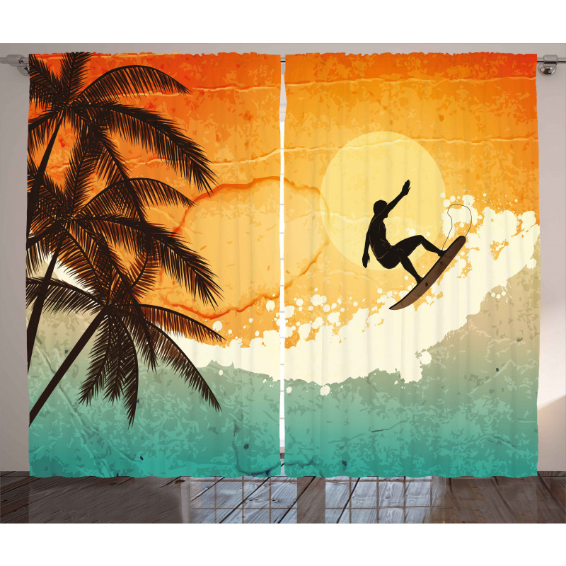 Surfer Sea Palms Sunset Curtain