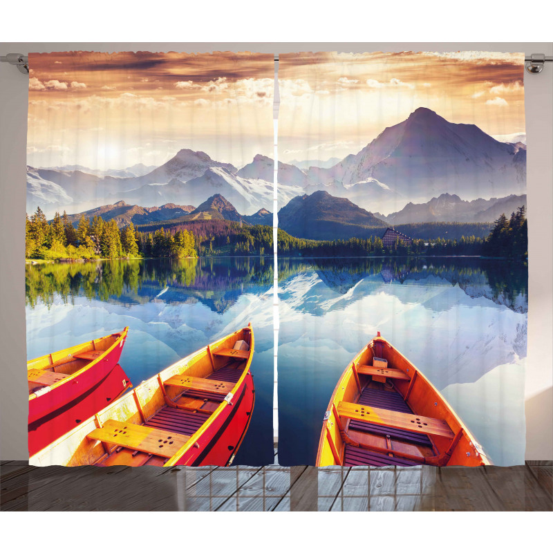 Mountains Shore Boats Curtain