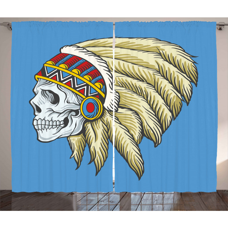 Skull with Feathers Folk Curtain