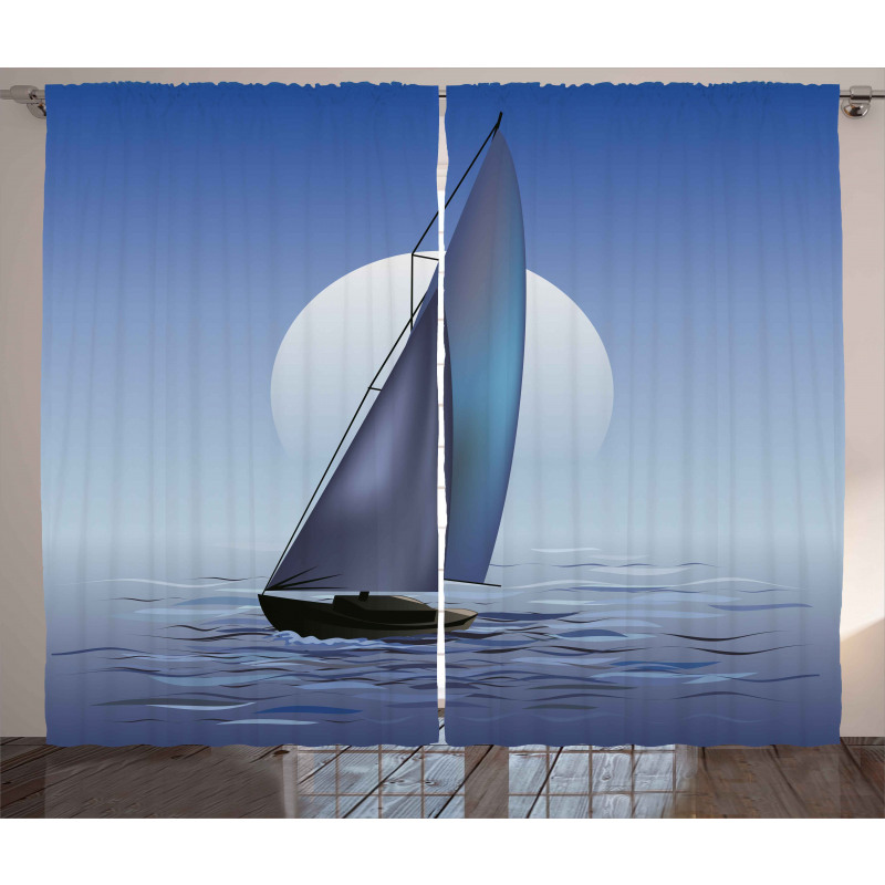 Sail Boat Wavy Serene Curtain