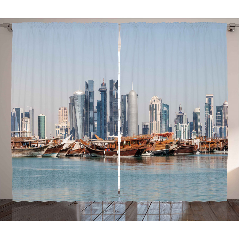 Qatar City Dhow Ships Curtain