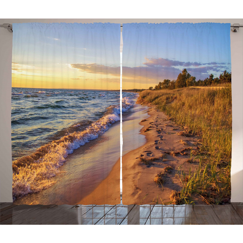 Sandy Calm Beach Sunset Curtain