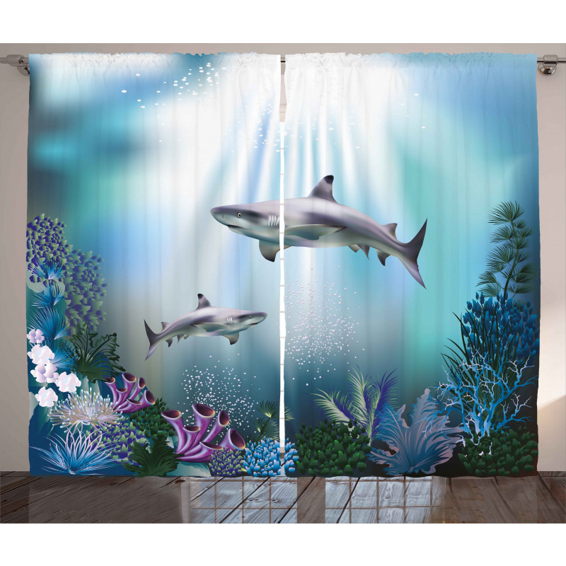 Sharks Coral Aquatic Curtain