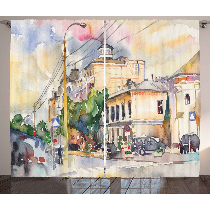 City Street Watercolors Curtain