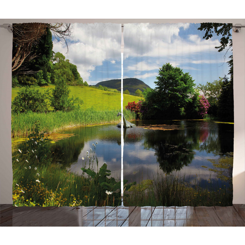 Lake by Meadow Rural Curtain