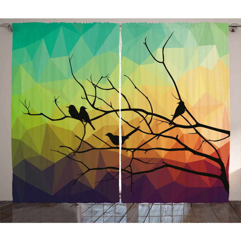Abstract Bird and Branch Curtain