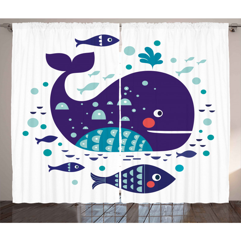 Ocean Cartoon Big Fish Curtain