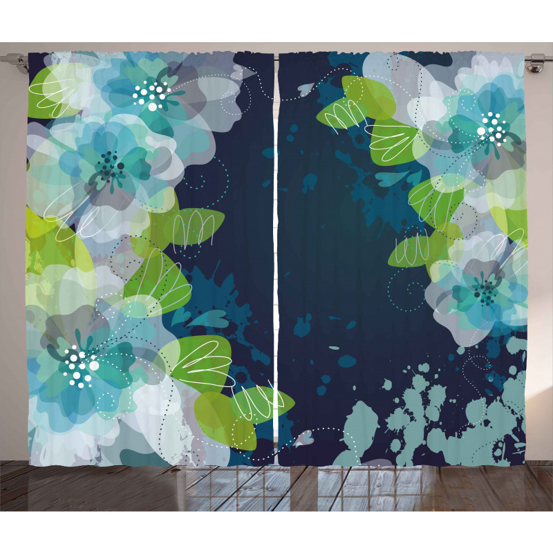 Grunge Abstract Flowers Curtain
