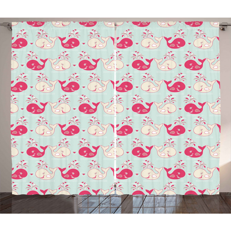 Happy Whales Pattern Curtain