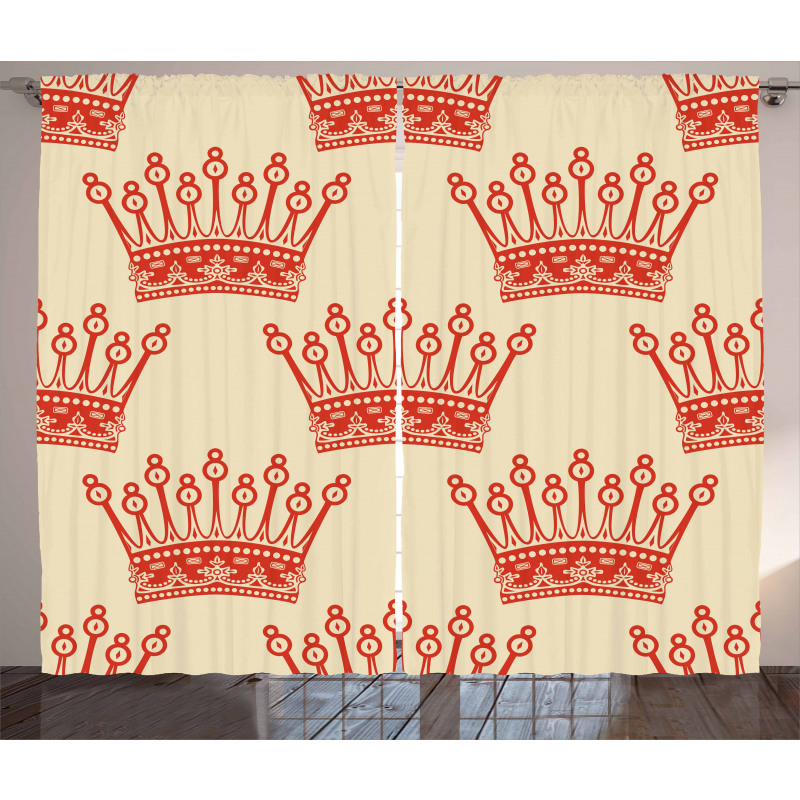 Vintage Red Crown Pattern Curtain
