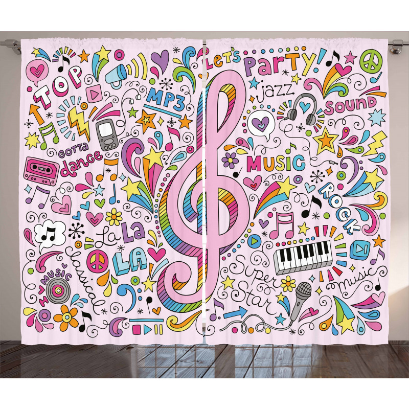Music Clef Groovy Doodles Curtain