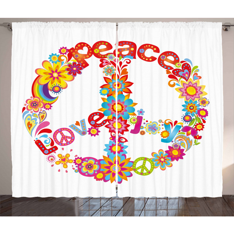 Peace Love Joy Flowers Curtain