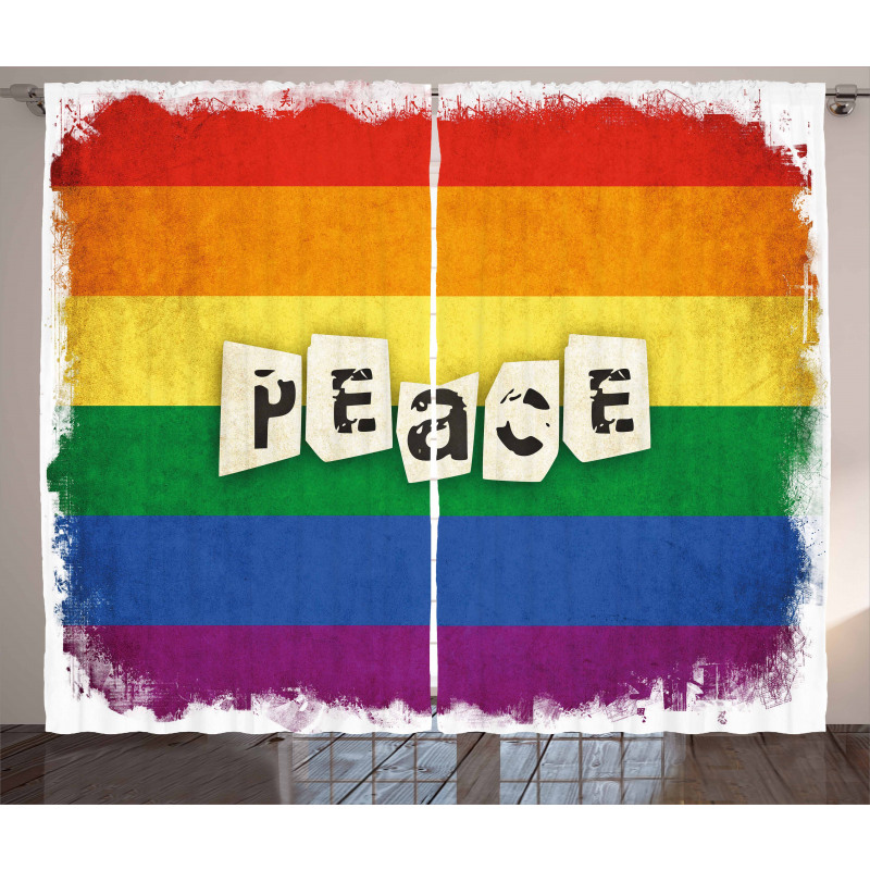 Grunge Flag Peace Word Curtain