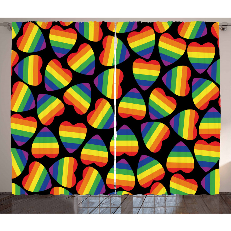 Hearts Gay Pride Flag Curtain