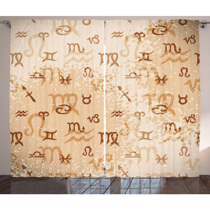 Zodiac Signs Grunge Curtain