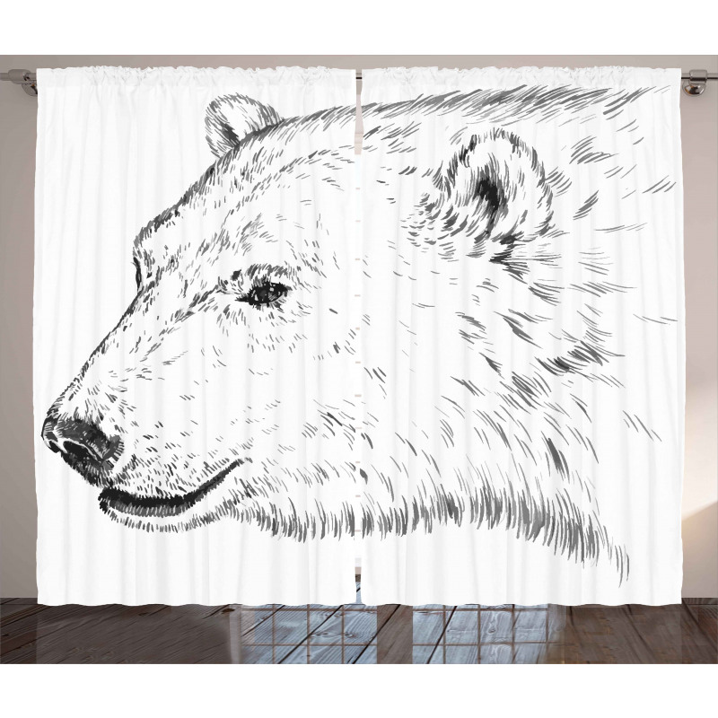 Polar Bear Face Sketchy Curtain