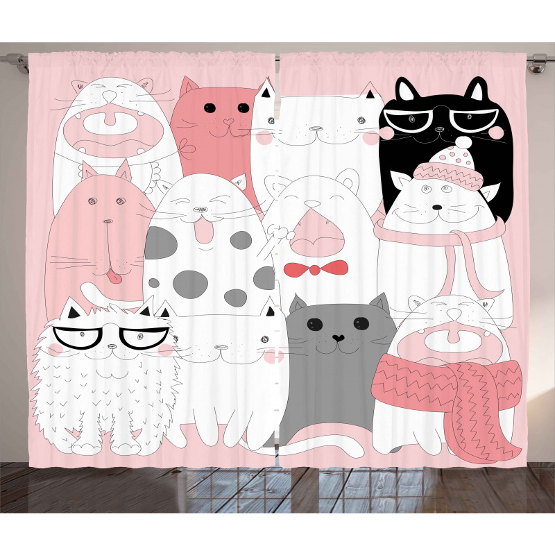 Funny Kittens Humor Doodle Curtain