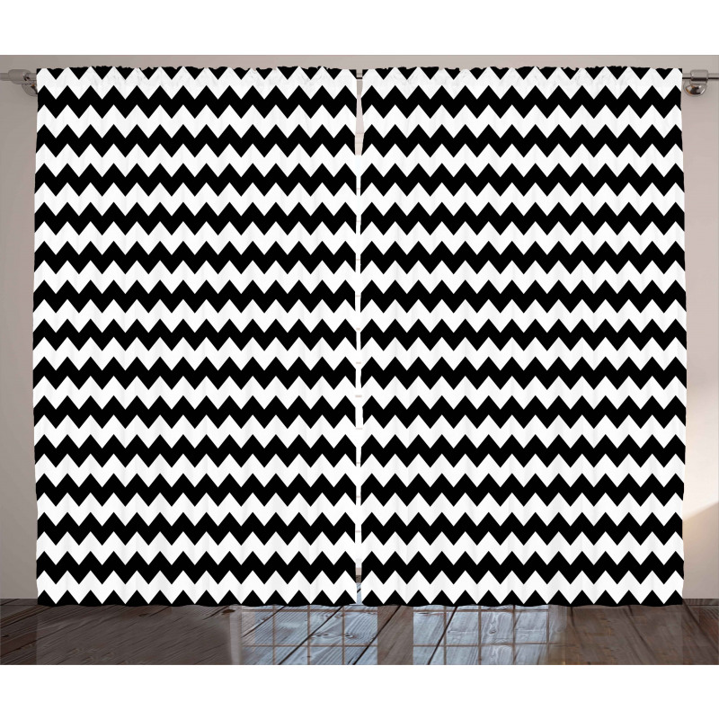 Zigzags Black and White Curtain