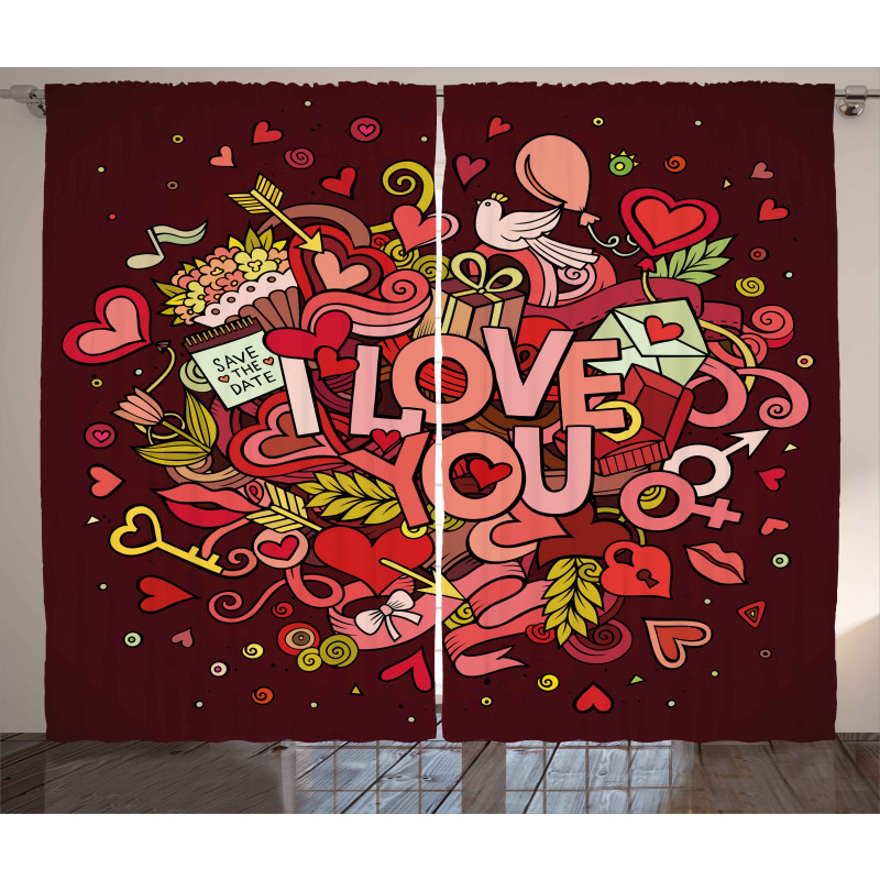 Funky Hearts Arrows Curtain