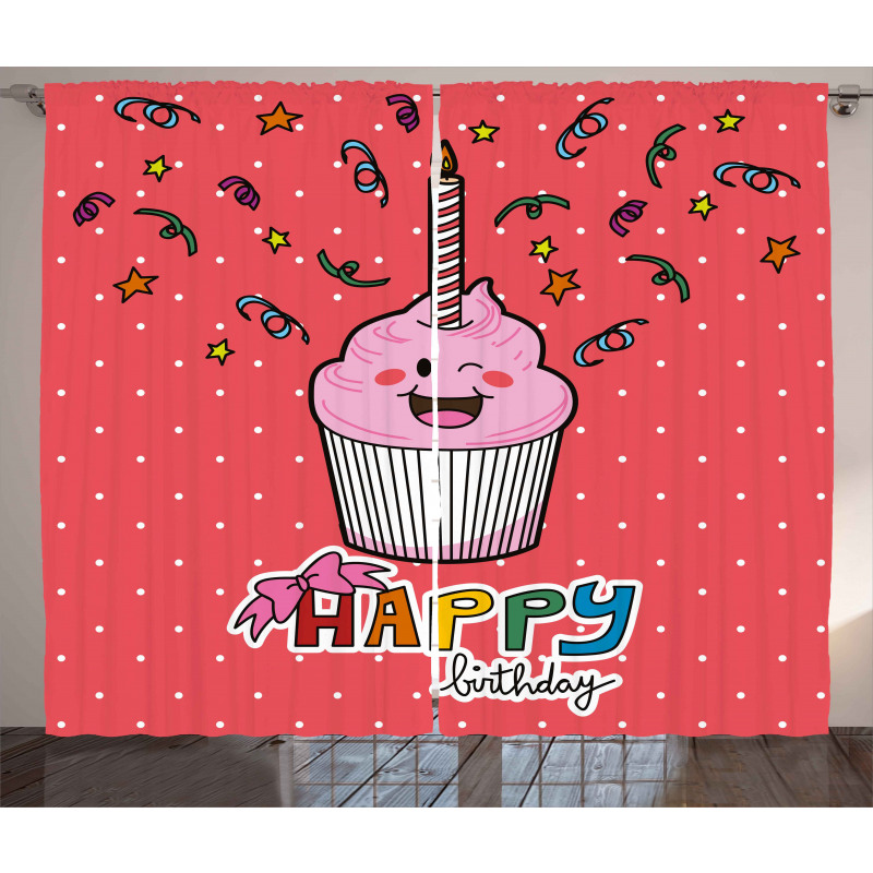 Pink Cupcake Bow Curtain