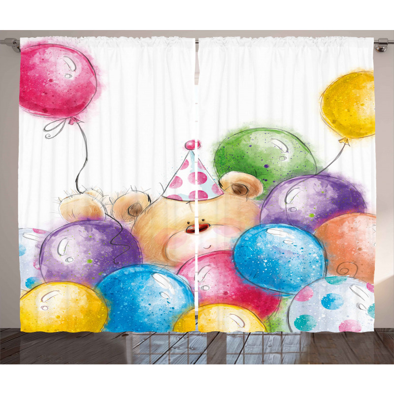 Sketchy Bear Balloons Curtain
