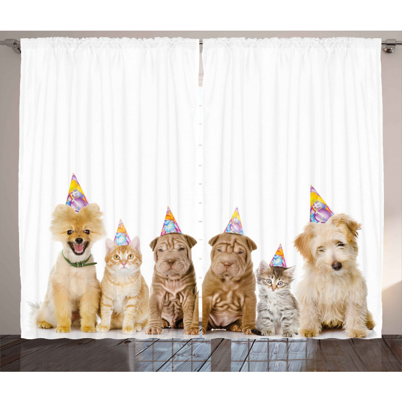 Dogs Cats at a Party Curtain