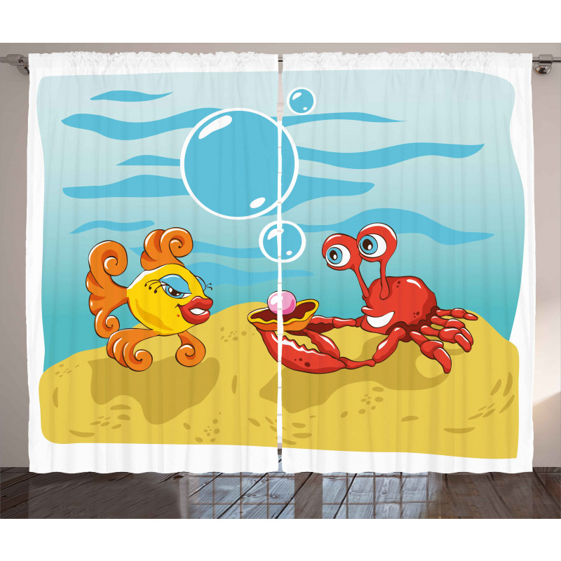 Fish Crab Cartoon Curtain