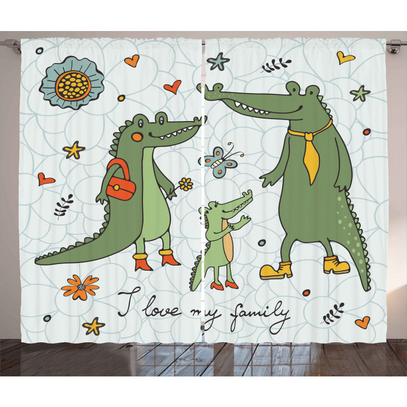 Alligator Family Cartoon Curtain