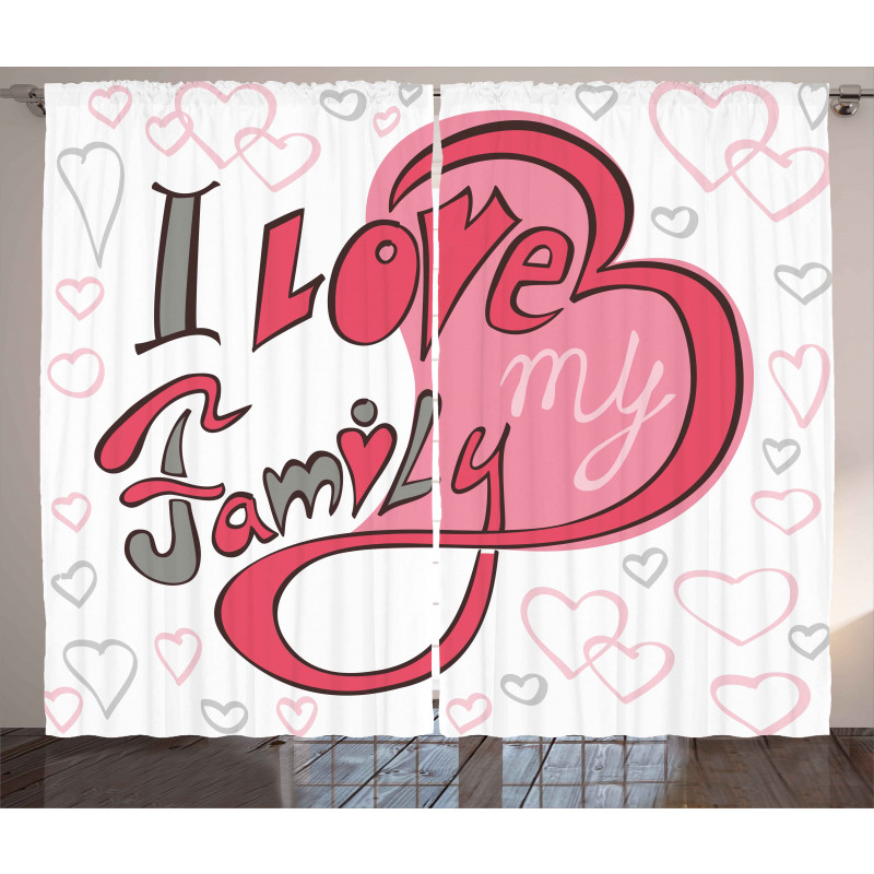 I Love Family Hearts Swirl Curtain