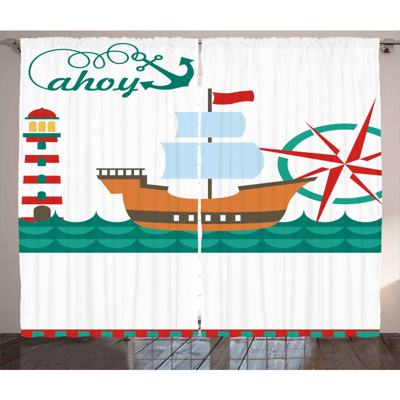 Boat Ahoy Compass Curtain