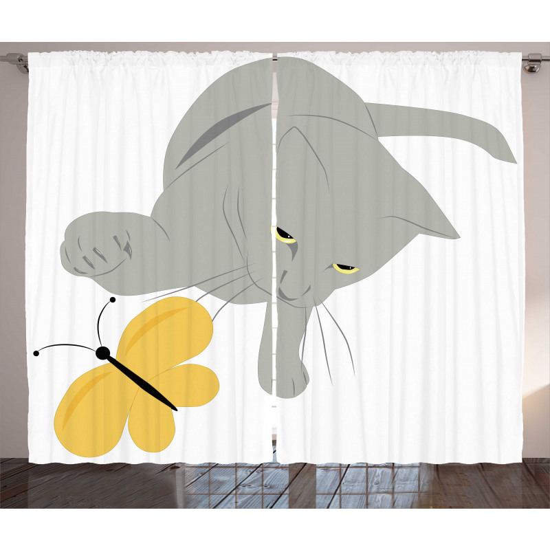 Cat Yellow Moth Curtain