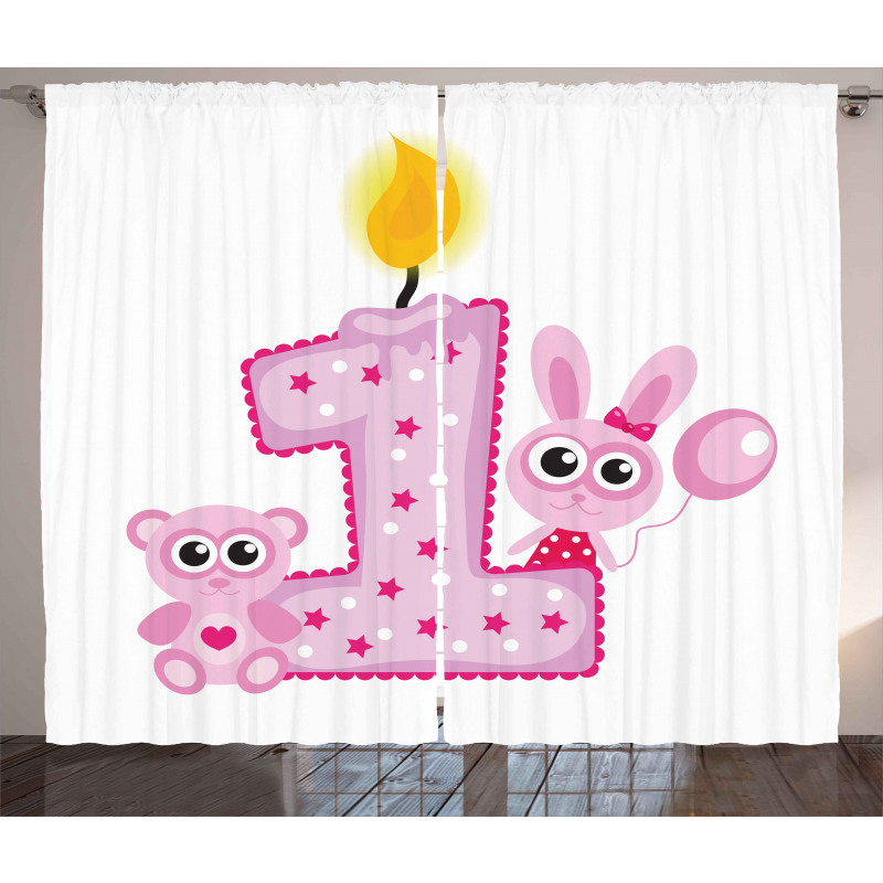 Girls Birthday Bunnies Curtain