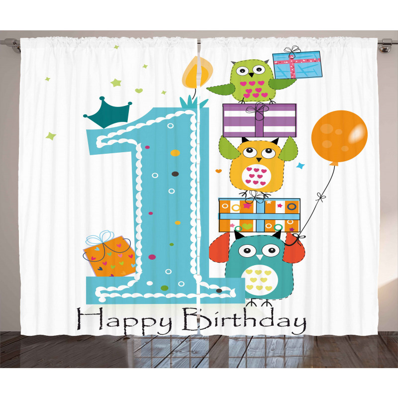 First Cake Candle Owls Curtain