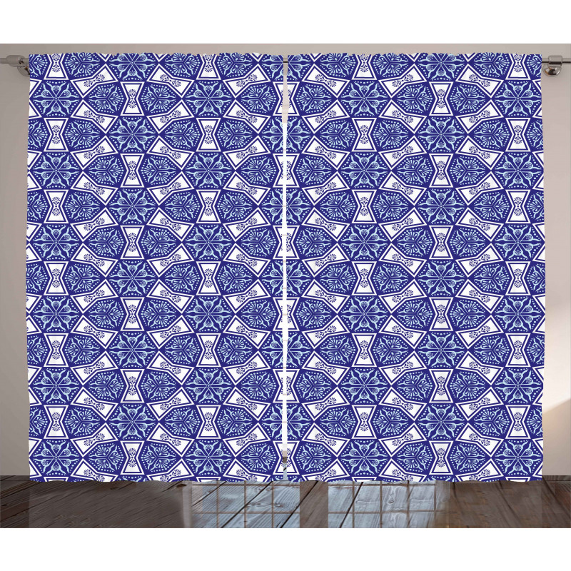 Indigo Floral Geometric Curtain