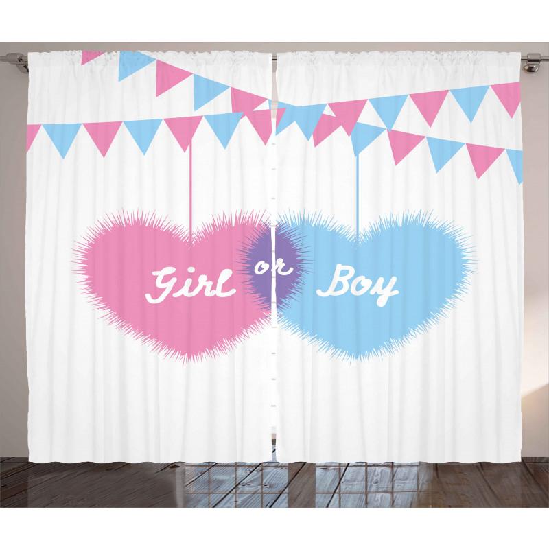 Girl Boy Hearts Flags Curtain