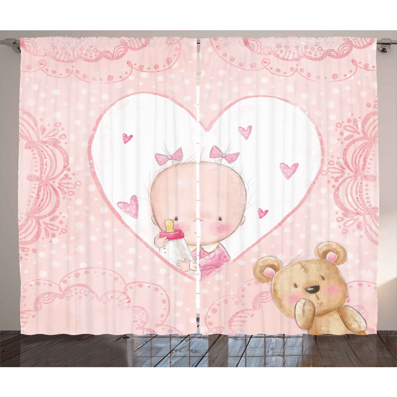 Girls Baby Teddy Bear Curtain