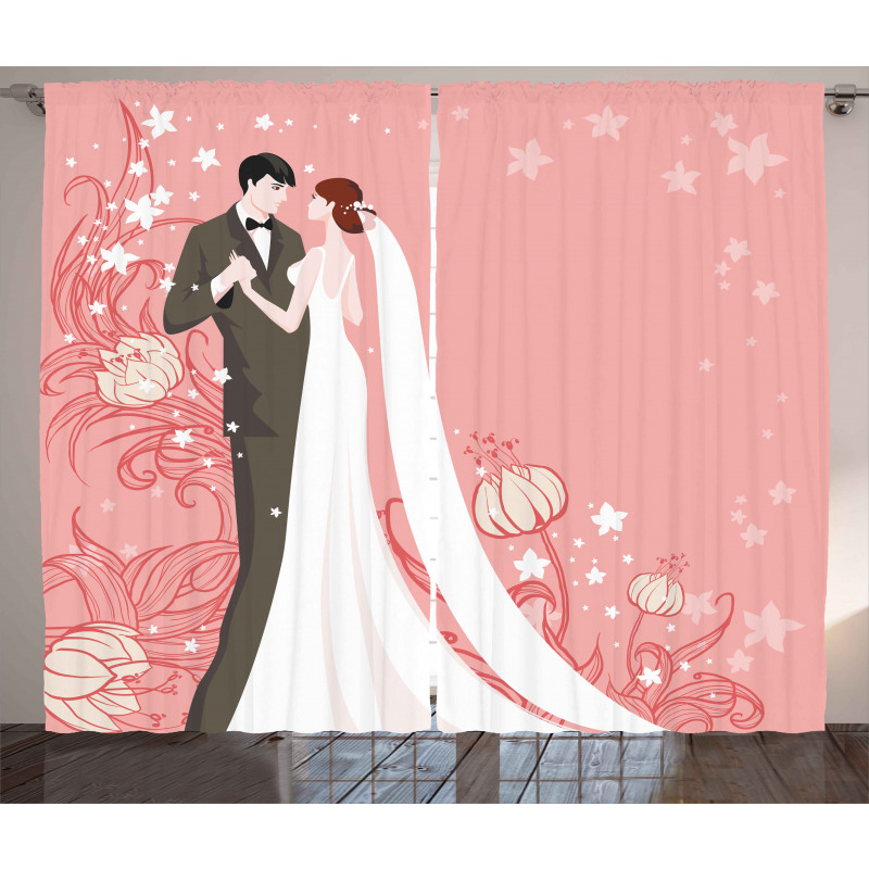 Bride Groom Dancing Floral Curtain